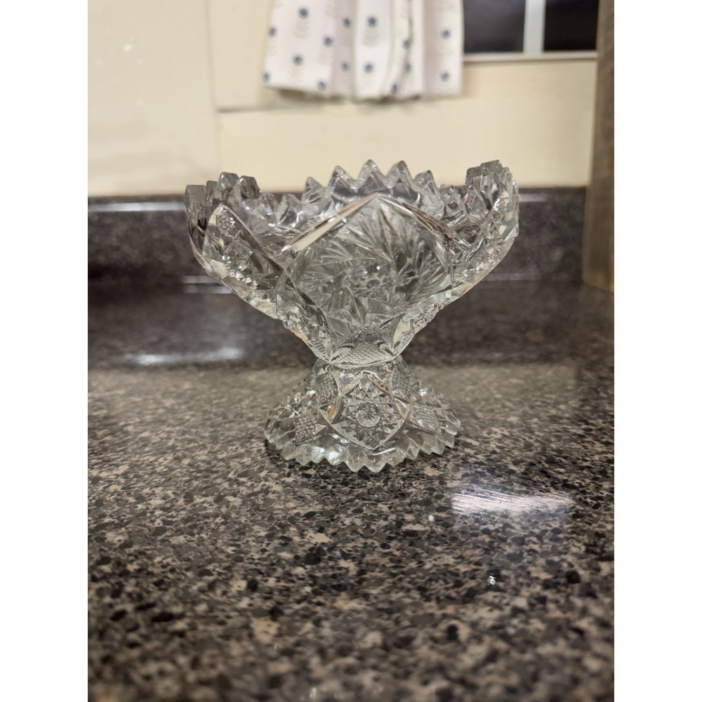 Vintage Imperial Glass NUCUT Whirling Star Footed Jelly Pedestal Bowl